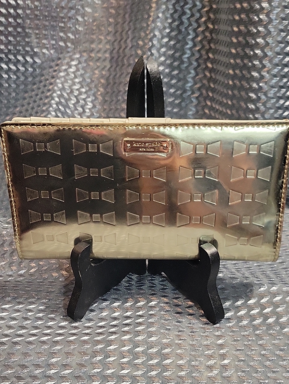 kate spade metallic gold embossed bow clutch wallet